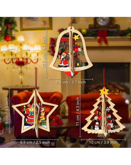 Ornaments 7Pcs Wooden Christmas Tree Hanging Ornaments Decorations- Unfinished Wooden Tree Hanging Tags- 3D Christmas Crafts ...