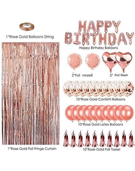 Balloons Happy Birthday Balloon Banner Set- Rose Gold Confetti Balloons Latex Balloons Foil Star Balloons with Tassels for Gi...