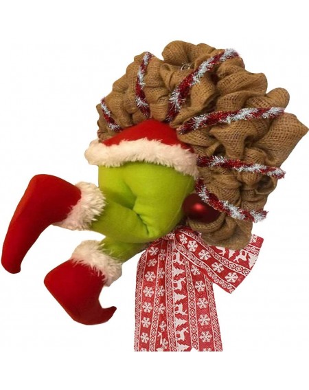 Wreaths Christmas Thief Stole Christmas Burlap Wreath- Christmas Grinch Burlap Wreath - with Pose able Plush Legs- Wired Wrea...