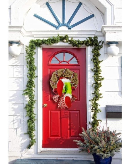 Wreaths Christmas Thief Stole Christmas Burlap Wreath- Christmas Grinch Burlap Wreath - with Pose able Plush Legs- Wired Wrea...