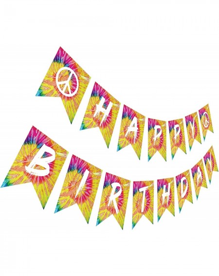 Banners & Garlands Tie Dye Birthday Banner- Peace and Love Groovy Party- Tie-Dyed Pennant Bunting- Tie Dye Birthday Theme - T...