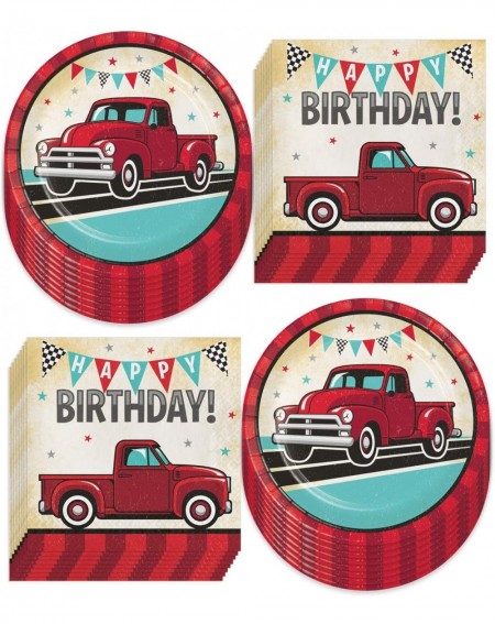 Party Packs Vintage Red Truck Party - Classic Red Pickup Paper Dinner Plates and Birthday Luncheon Napkins (Serves 16) - Clas...