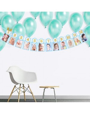 Banners Blue 12 Month Photo Banner for Baby Boy First Birthday- Monthly Milestone Photo Banner- 1st Birthday Banner for Newbo...