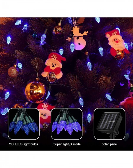 Outdoor String Lights Solar C6 Strawberry String Lights 8 Modes 16.4 Feet Christmas Lights 50 LED Solar Fairy Lights Christma...