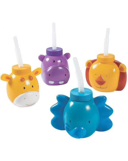Party Tableware Zoo Animal Molded Cups with Lids - 1st Birthday and Party Supplies - 8 Pieces - C718O9H07K3 $25.74