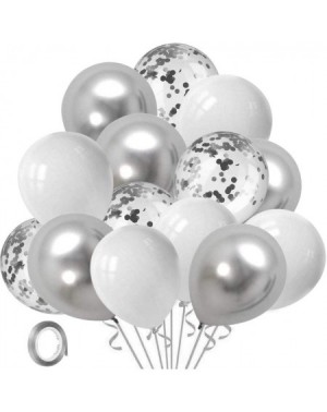 Balloons White Silver Confetti Party Balloons - 60 Pcs 12inch White Pearl Silver Metallic Chrome Latex Balloon Set with 33Ft ...