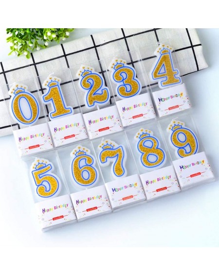 Birthday Candles Blue Crown Candle Numbers with Gold Glitter Birthday Candle Cake Topper for Birthday Anniversary Parties (Nu...