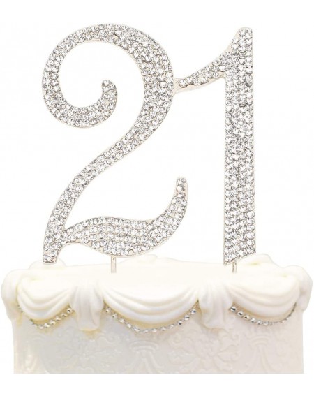 Cake & Cupcake Toppers Bling Crystal 21 Birthday Cake Topper - Best Keepsake - 21st Party Decorations Silver - 21-silver - CY...