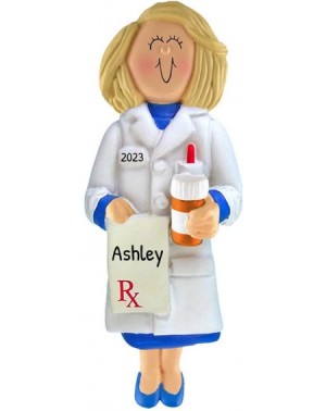 Ornaments Personalized Pharmacist Christmas Tree Ornament 2020 - Blonde Woman Pharmacologist in Chemist Science Uniform Presc...
