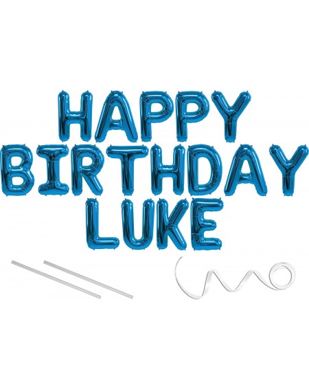 Balloons Luke- Happy Birthday Mylar Balloon Banner - Blue - 16 inch Letters. Includes 2 Straws for Inflating- String for Hang...