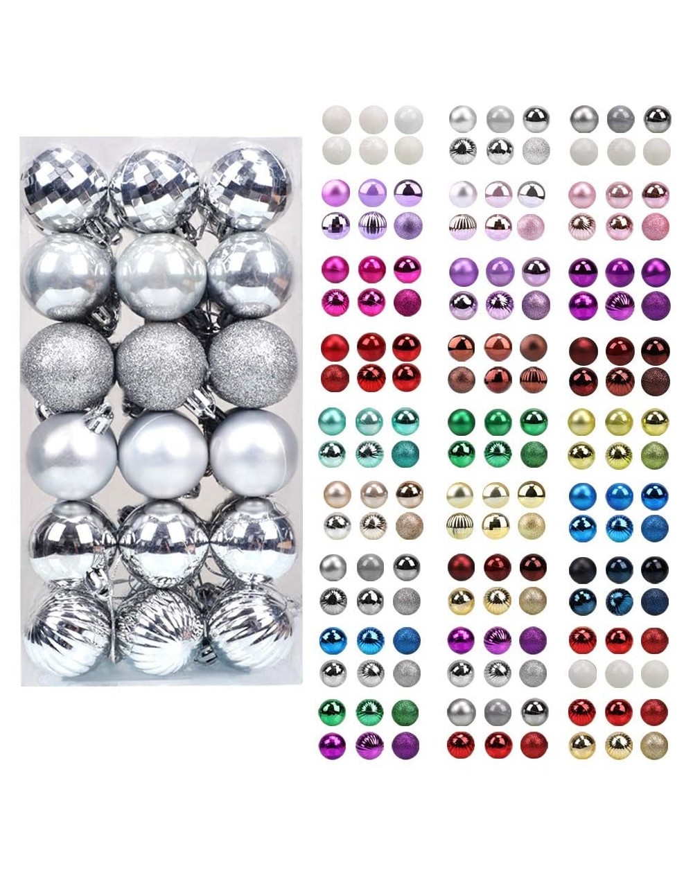 Ornaments Christmas Balls Ornaments for Xmas Tree- 36ct Plastic Shatterproof Baubles Colored and Glitter Christmas Party Deco...