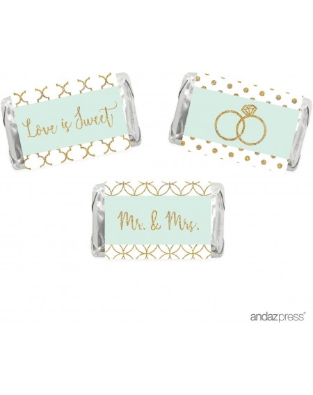 Favors Mint Green Gold Glitter Print Wedding Collection- Chocolate Minis Labels- Fits Hershey's Miniatures Party Favors- 36-P...