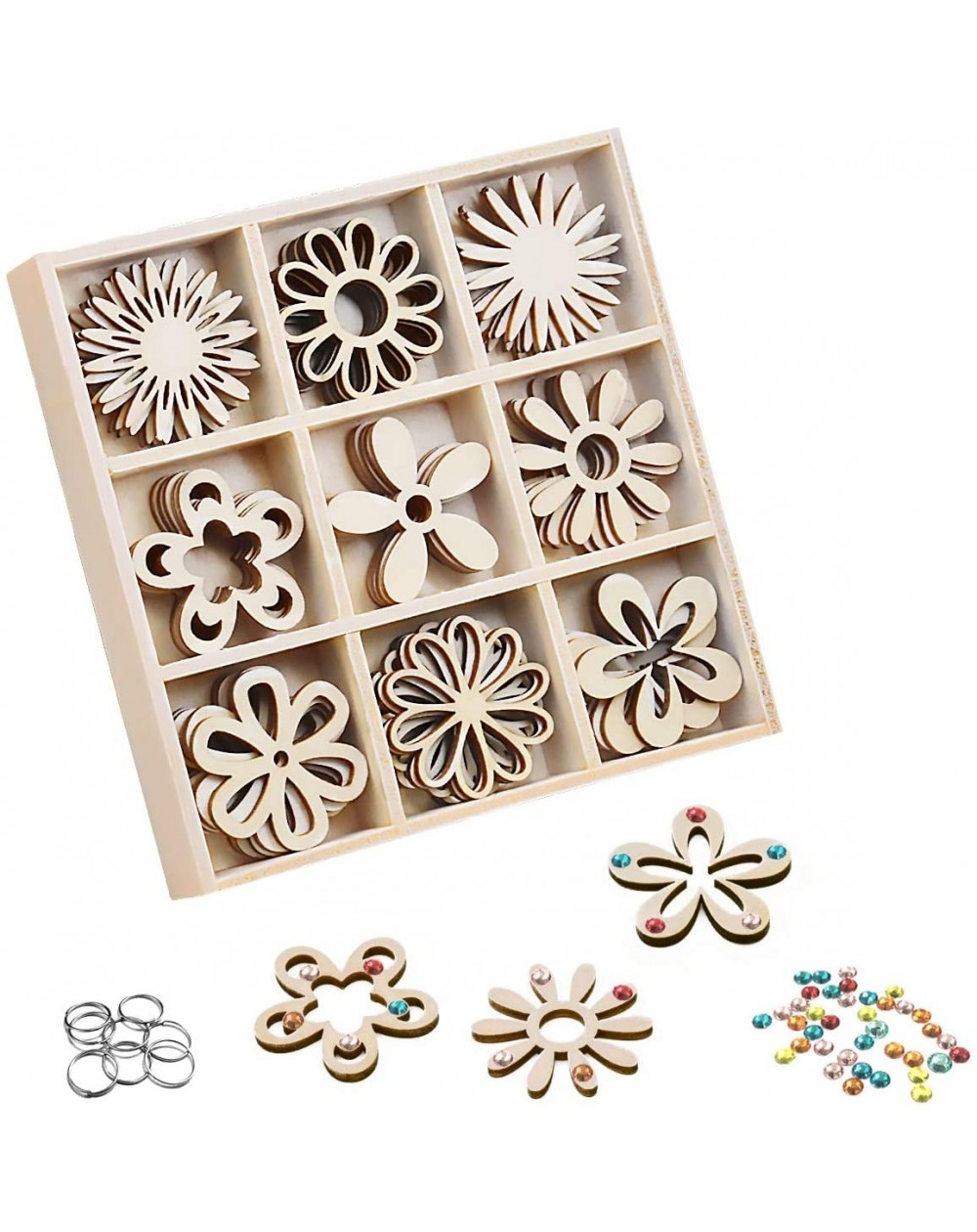 Ornaments Embellishments for Scrapbooking- Flower Theme Wooden Crafts Sets for Kids Blanks Embellishments Sets Laser Cuts Woo...