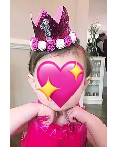 Party Hats Glitter 1/2 1st 2 3 Birthday Princess Flower Floral Crown Tiara Cake Smash Photo Prop - Red Flower 1 - CO189WDOA9Q...
