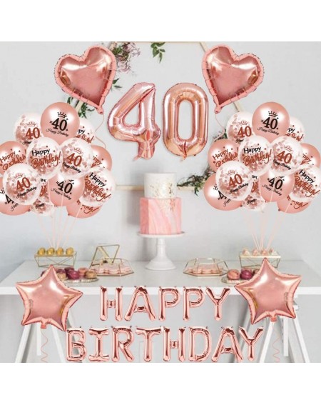 Balloons Rose Gold 40 Birthday Party Decorations- Happy Birthday Balloon Banner- Love Heart Stars Foil Balloons- Confetti Lat...