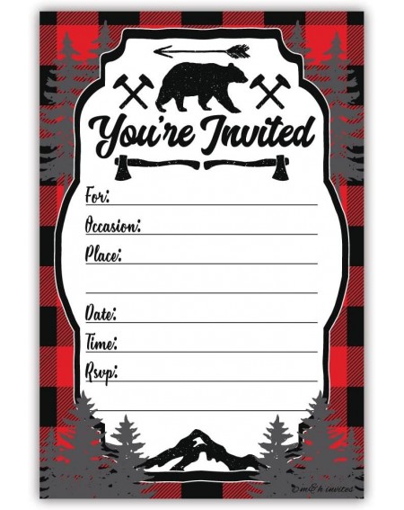 Invitations Lumberjack Rustic Birthday Party or Baby Shower Invitations (20 Count) With Envelopes - CZ187GGKGOS $18.73