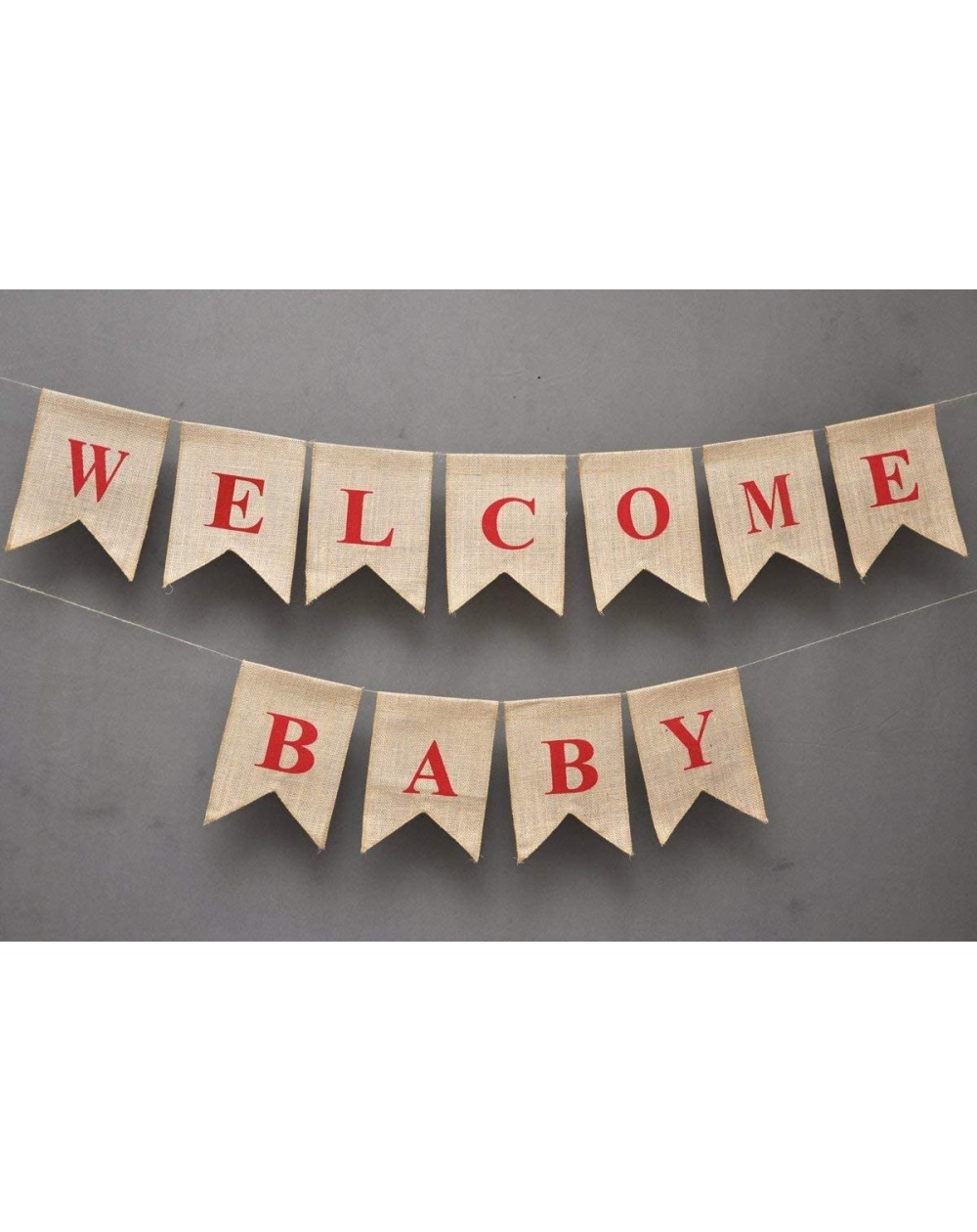Banners & Garlands WELCOME BABY Burlap Banner - Elegant Baby Shower Flag Banner - Pink/Blue feet Welcome - Ornate Welcome Bab...