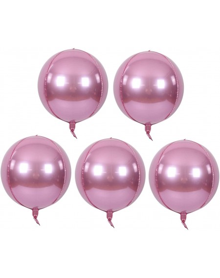 Balloons 5pcs Hangable Pink 4D Round Sphere Foil Mylar Balloon 22inch Large Aluminum Film Balloon Pink Mirror Metallic for Bi...