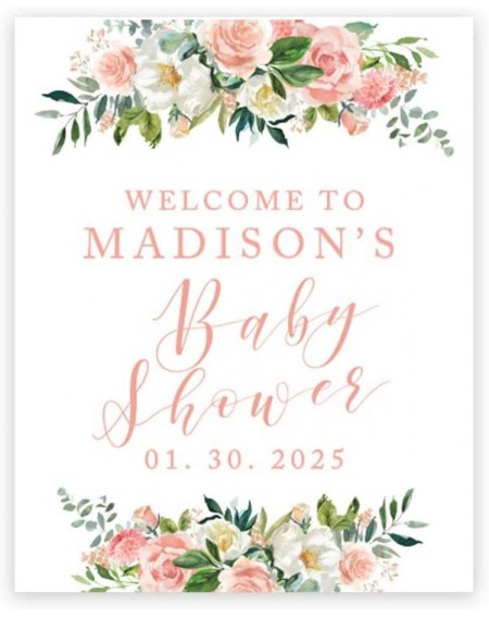 Guestbooks Custom Large Baby Shower Canvas Welcome Sign- Blush Pink Florals- 16 x 20 Inches- Guestbook Alternative- Personali...