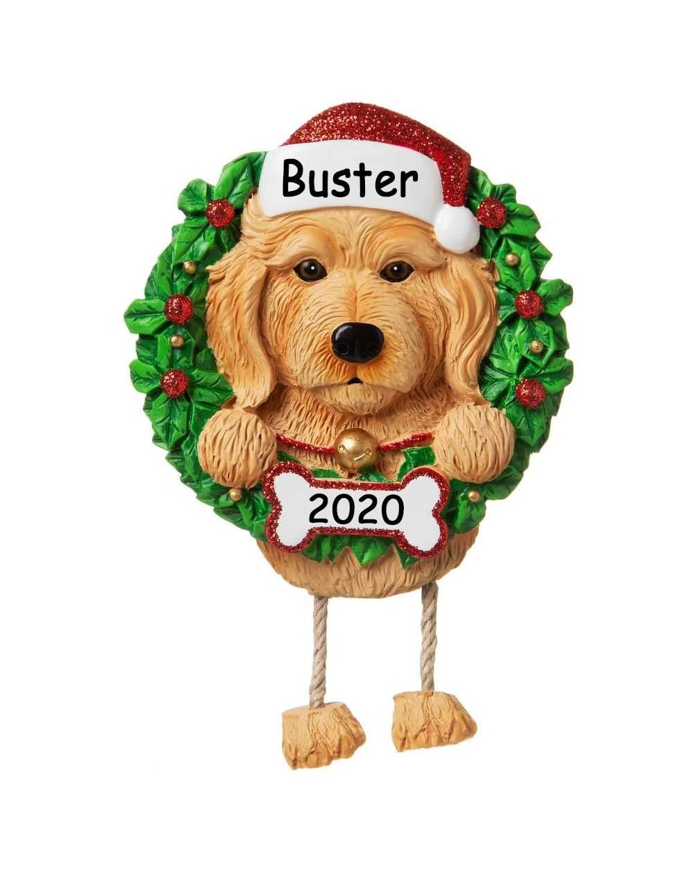 Ornaments Personalized Labradoodle Dog with Glitter Santa Hat and Christmas Holly Wreath Hanging Christmas Ornament with Cust...
