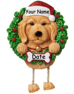 Ornaments Personalized Labradoodle Dog with Glitter Santa Hat and Christmas Holly Wreath Hanging Christmas Ornament with Cust...