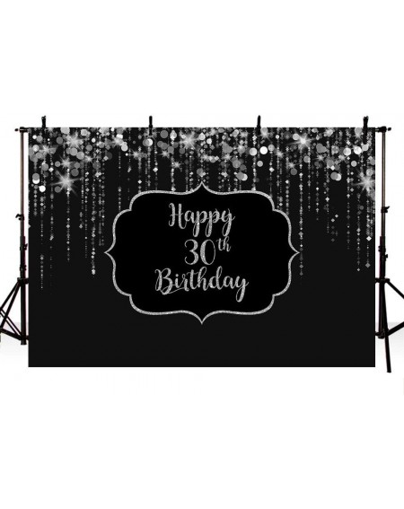 Photobooth Props Black and Silver Photo Studio Booth Background Banner Silver Stars Diamond Adult Happy 30th Birthday Bash Pa...