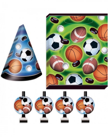Party Packs Sports Theme Party - Football- Baseball- Basketball- and Soccer Kid's Party Hats- Goody Bags- and Blowouts for 12...