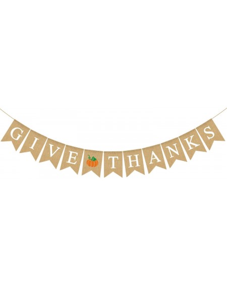 Banners & Garlands Jute Burlap Give Thanks Banner with Pumpkin Fall Thanksgiving Party Fireplace Mantel Garland Decoration - ...