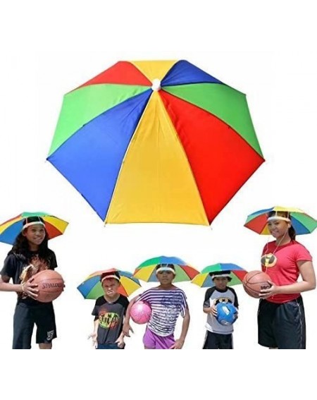 Hats Rainbow Umbrella Hat- Hands Free Head Rain Accessory- 13 Inches - CI18RHH97H4 $11.83