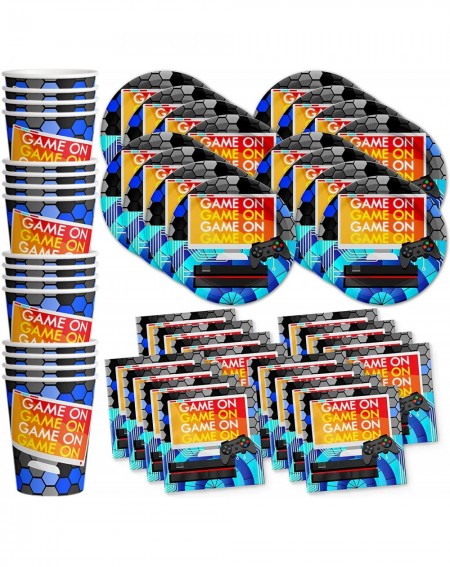 Party Packs Video Gaming Game On Birthday Party Supplies Set Plates Napkins Cups Tableware Kit for 16 - CJ12ODMM4DA $22.66