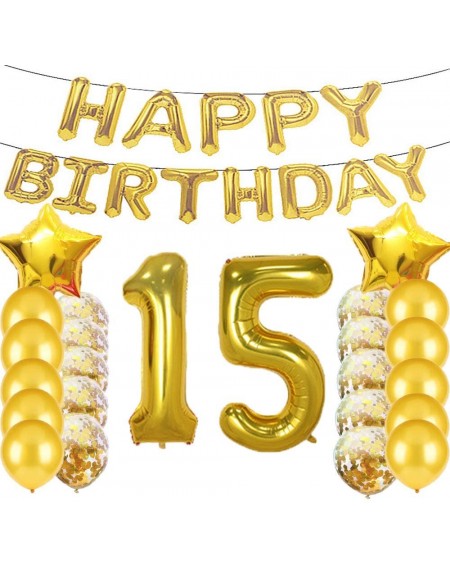 Balloons Sweet 15th Birthday Decorations Party Supplies-Gold Number 15 Balloons-15th Foil Mylar Balloons Latex Balloon Decora...