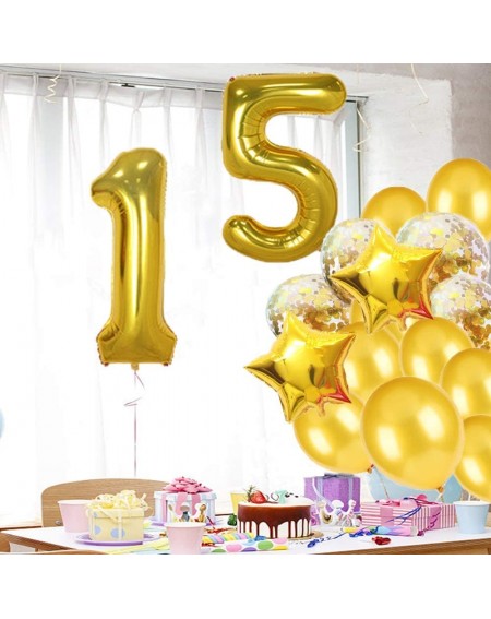 Balloons Sweet 15th Birthday Decorations Party Supplies-Gold Number 15 Balloons-15th Foil Mylar Balloons Latex Balloon Decora...
