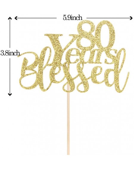 Cake & Cupcake Toppers Gold Glitter 80 Years Blessed for Marriage Anniversary- 80th Birthday-Anniversary Party Decoration Sup...