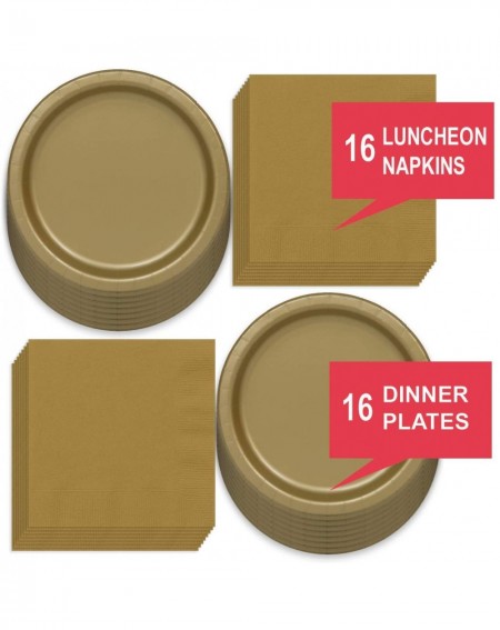 Party Packs Solid Gold Colored Paper Dinner Plates and Luncheon Napkins- Gold Party Supplies and Table Decorations (Serves 16...