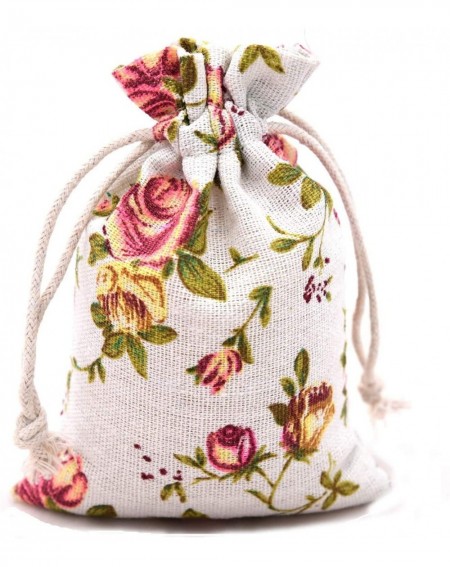 Favors Drawstring Gift Bags Floral Rose Flower Wedding Bags Party Favors Burlap Bags Jewelry Pouch Baby Shower Fabric Goodie ...