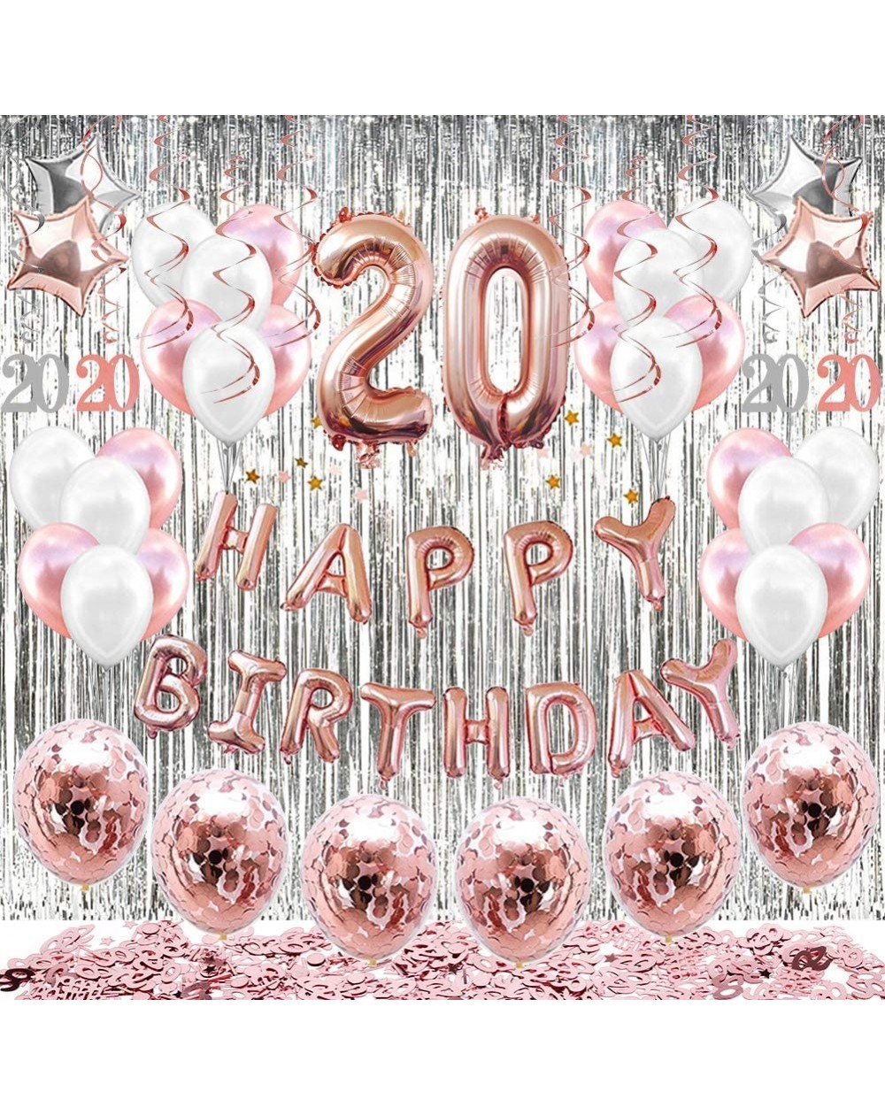 Balloons 20th Birthday Decorations Balloons (55pack）Rose Gold 20 Balloons Number Happy 20 Party Supplies for Her-Perfect for ...