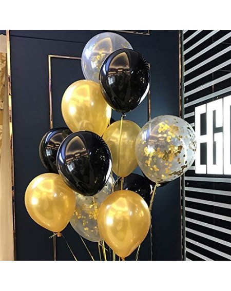 Balloons Gold Black Latex Balloons - 12" Latex Balloons Mix Clear Confetti Balloons Gold Party Decorations(Pack of 40) - CH18...