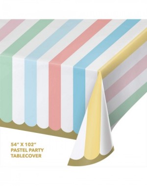 Party Packs Gold Trimmed Pastel Rainbow Scalloped Paper Table Cover and Decorative Hanging Fans Set - Gold Trimmed Pastel Rai...