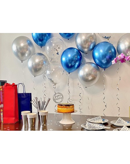 Party Favors Silver Blue Birthday Party Decorations Set Include Happy Birthday Balloons Banner- Silver Blue and Confetti Ball...