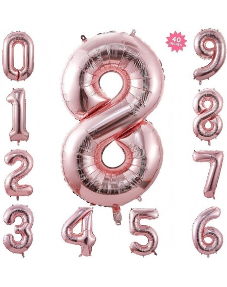 Balloons 40 Inch Rose Gold Jumbo Digital Number Balloons 8 Huge Giant Balloons Foil Mylar Number Balloons for Birthday Party-...