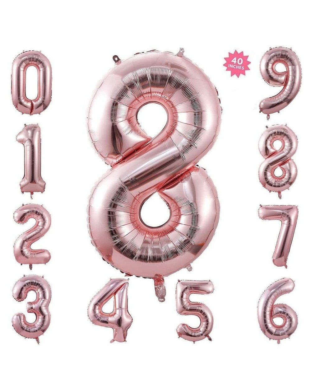 Balloons 40 Inch Rose Gold Jumbo Digital Number Balloons 8 Huge Giant Balloons Foil Mylar Number Balloons for Birthday Party-...