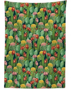 Tablecovers Nature Outdoor Tablecloth- Garden Flowers Cactus Texas Desert Botanical Various Plants with Spikes Pattern- Decor...