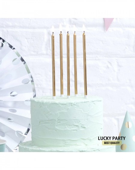 Birthday Candles 24 Count Birthday Party Long Thin Cake Candles Metallic Birthday Candles in Holders for Birthday Cakes Decor...