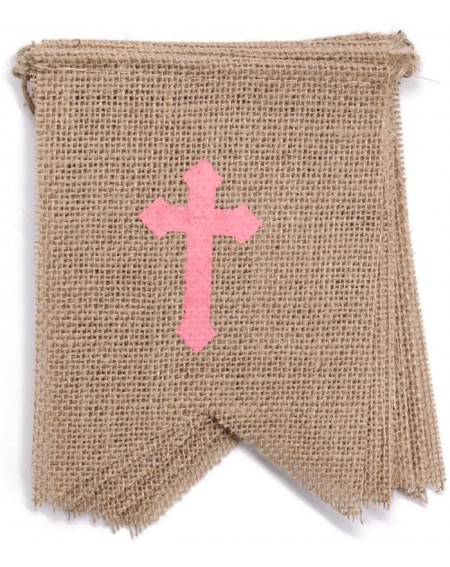 Banners & Garlands GOD BLESS with Pink Cross for Girl's Baby Shower Party or Baptism Decoration - Rustic Burlap Banner Buntin...