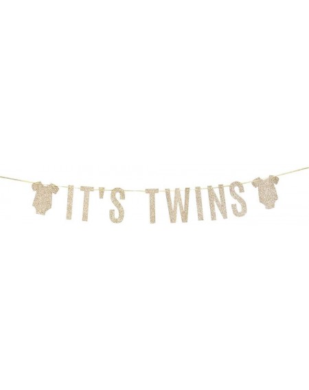 Photobooth Props Champagne Gold It's Twins Banner- Gender Reveal Party Decoration for Babies- Twin Birthday Party Decorations...