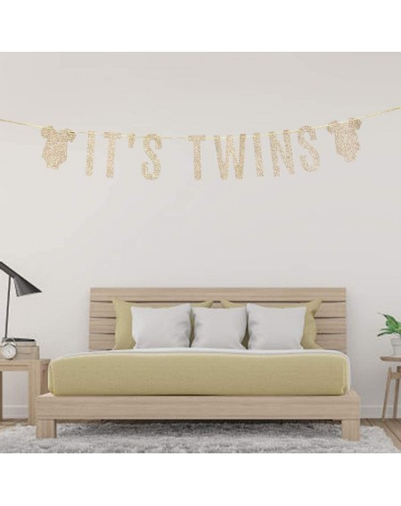 Photobooth Props Champagne Gold It's Twins Banner- Gender Reveal Party Decoration for Babies- Twin Birthday Party Decorations...