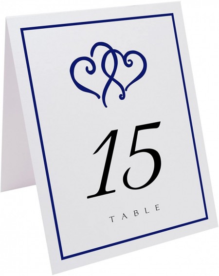Place Cards & Place Card Holders Linked Hearts and Border Table Numbers (Select Color/Quantity)- White- Navy- 1-15- Perfect f...