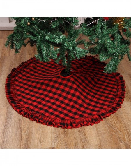 Tree Skirts Red Plaid Christmas Tree Skirt Red and Black Plaid Tree Skirt for Christmas Tree Decorations (47 Inch) - CF1925S7...