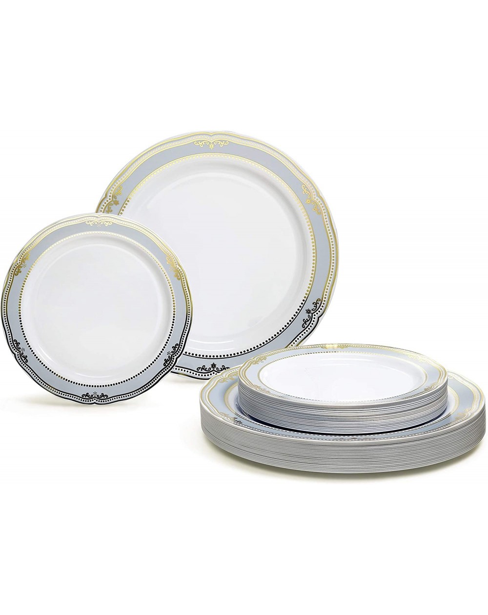 Tableware 50 Plates Pack (25 Guests)-Wedding Party Disposable Plastic Plate Set -25 x 10.25" Dinner + 25 x 7.5" Salad & Desse...