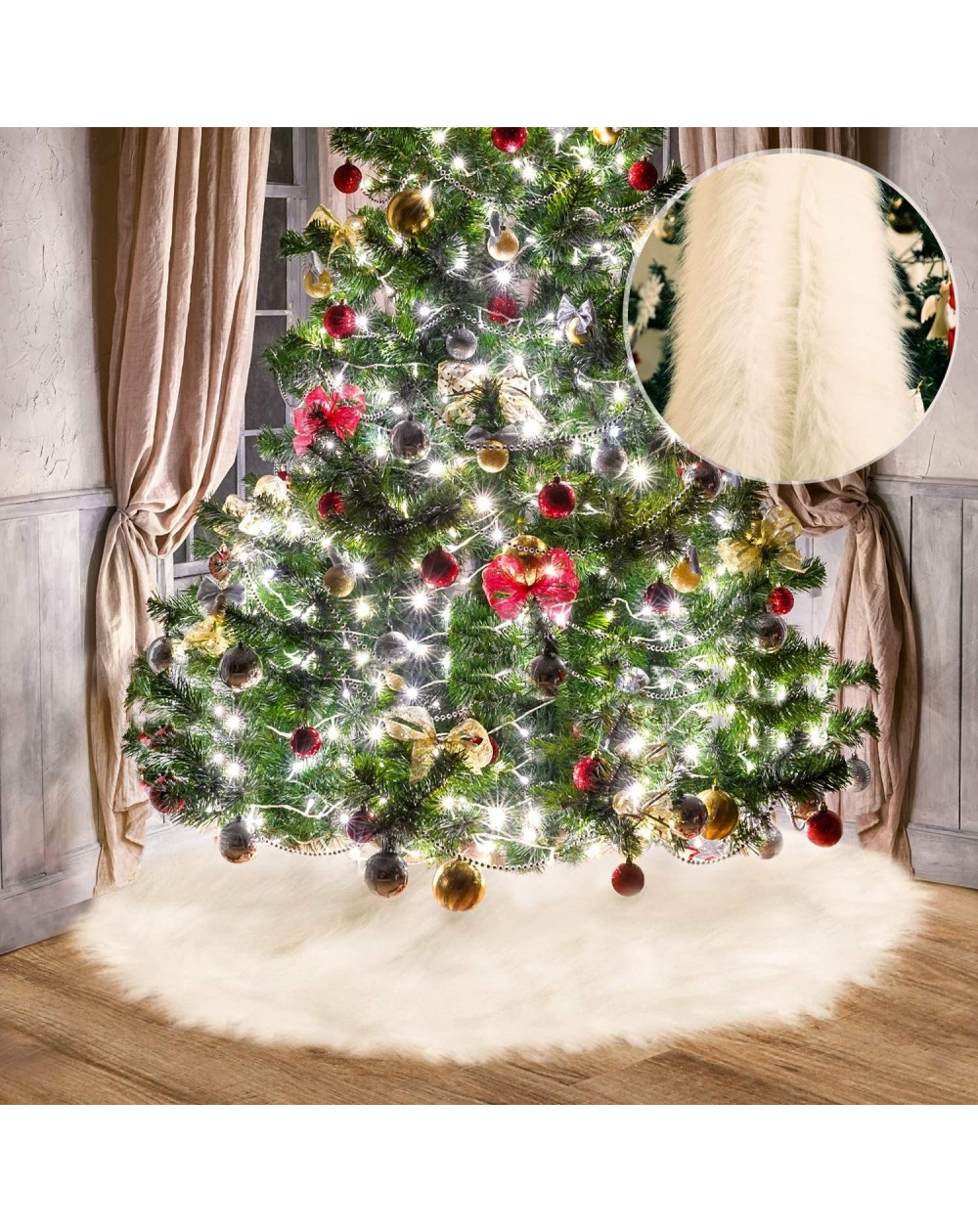 Tree Skirts White Faux Fur Christmas Tree Skirt Snow Tree Skirts for Christmas Holiday Decorations (80 cm) - C218KQY09M9 $21.06